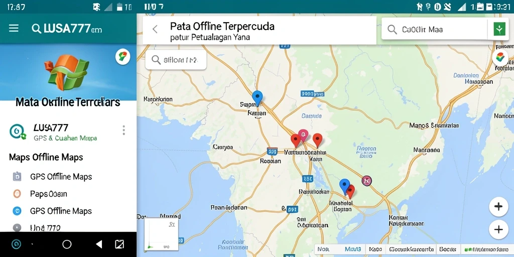 Tampilan antarmuka aplikasi LUSA777 dengan peta offline yang detail.