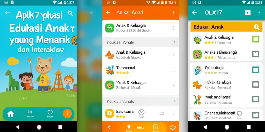 Antarmuka aplikasi OLX17 yang ramah anak dan interaktif.