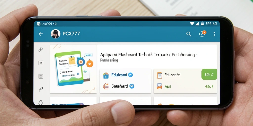 Tampilan antarmuka aplikasi PCX777 dengan fitur Flashcard yang interaktif.