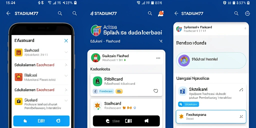 Tampilan antarmuka STADIUM77 dengan fitur flashcard yang menarik.